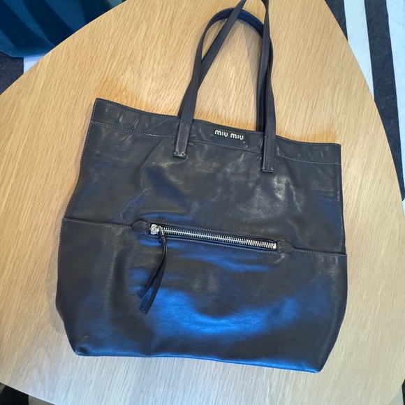 MIU MIU Vitello Soft Leather Shopping Tote Bag Brown VGUC - Picture 3 of 13